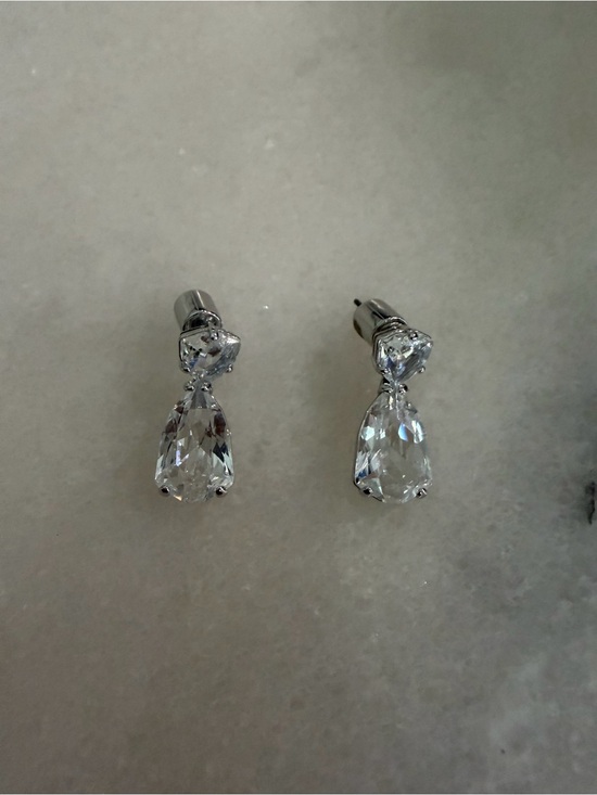 Swarovski Jewelry - Swarovski Clear Crystal Pear Drop Earrings Silver Tone